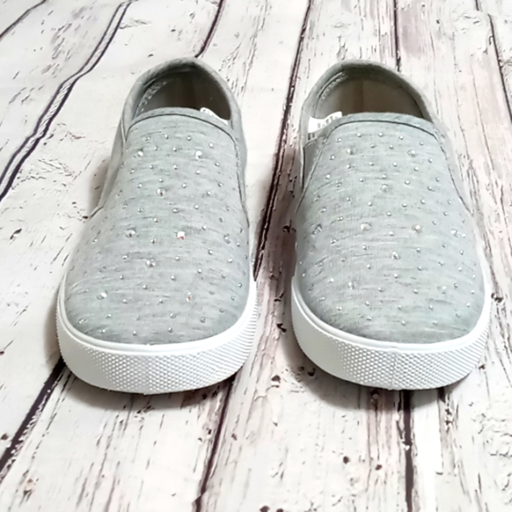 NEW Kids rimestones slip on tennis shoes terry cloth size 3 gray - Picture 9 of 9